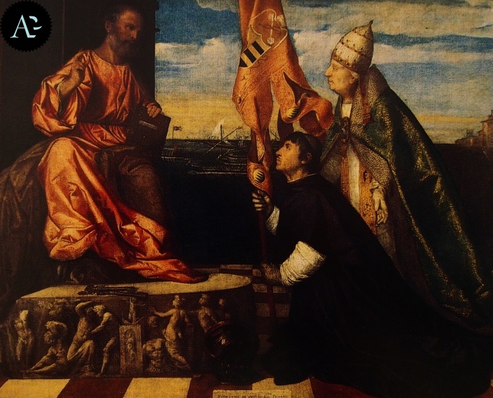 Tiziano Vecellio | Il vescovo Jacopo Pesaro presentato a San Pietro da Papa Alessandro VI 