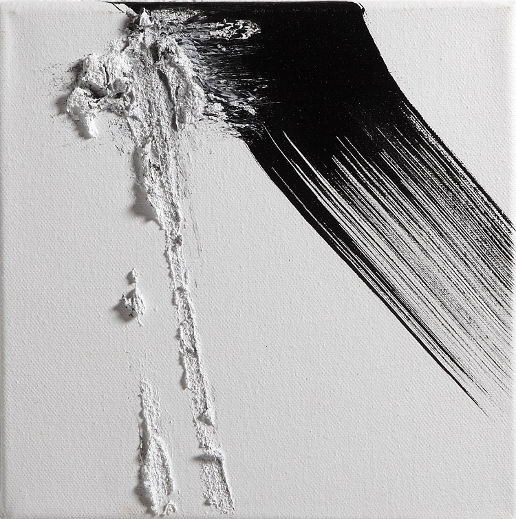 Alessandra Angelini, Serie Accenti, 2014, tempera preparata dall'artista su tela e pasta materica, cm 20x20 (1)