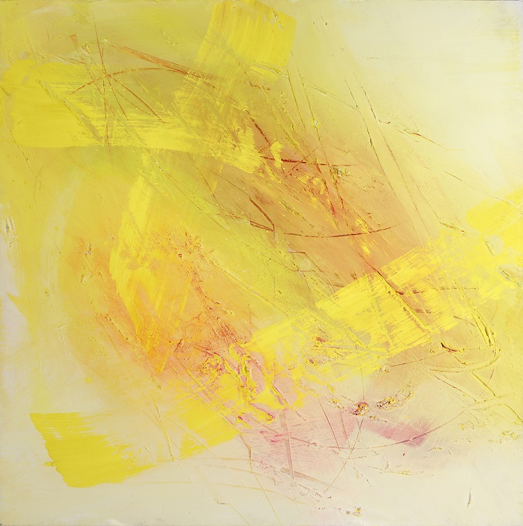 Alessandra Angelini, Yellow, 2004, tempera preparata dall'artista su tavola + interventi materici, cm 100x100 (2)