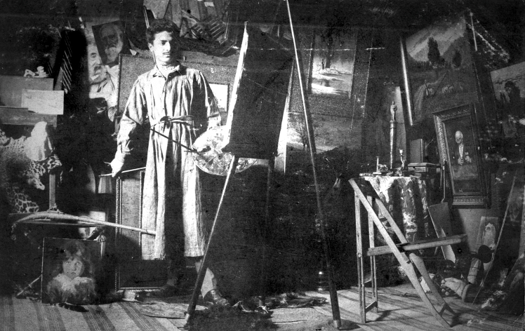 Felice Casorati nel suo studio di Padova.