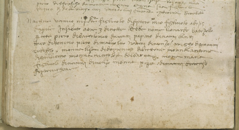 Atto di Nascita e di Battesimo di Leonardo da Vinci - 15 aprile 1452.