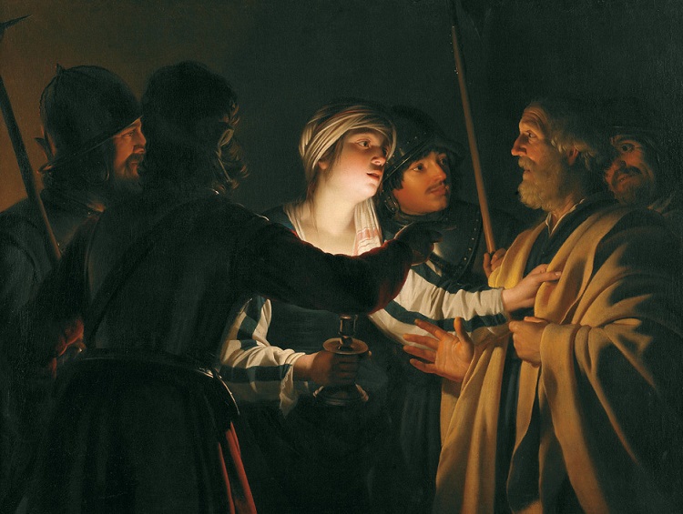 Gerrit van Honthorst - (Gherardo delle Notti)(Utrecht 1592 - 1656). Negazione di san Pietro. 1620-1622 Olio su tela, Minneapolis, The Minneapolis Institute of Arts 