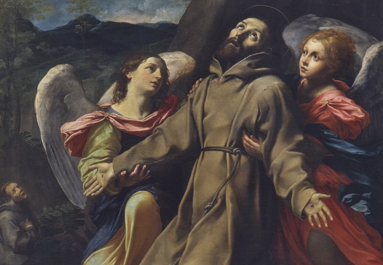Giovan Francesco Gessi, San Francesco riceve le stimmate, 1620/25.  Olio su tela, cm 263x183, inv. 451 (Pinacoteca Nazionale di Bologna)
