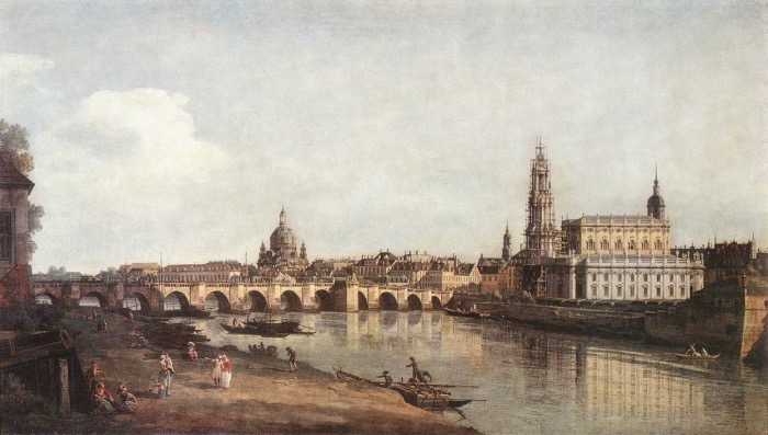 Bernardo Bellotto | Veduta di Dresda da sotto il Ponte di Augusto