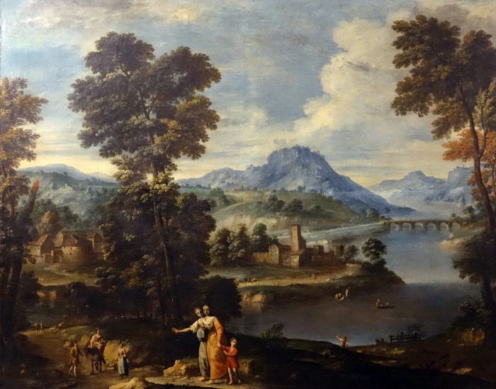 Giuseppe Zola | Paesaggio fluviale con lavandaie e un bambino