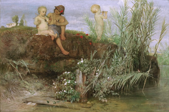 Arnold Böcklin | Bambini che intagliano zufoli