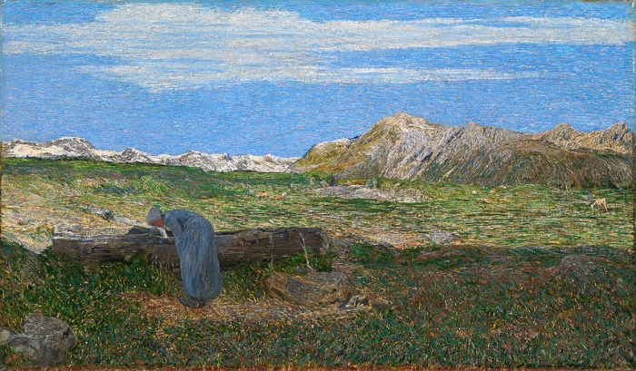 Giovanni Segantini | Paesaggio alpino con donna all'abbeveratoio