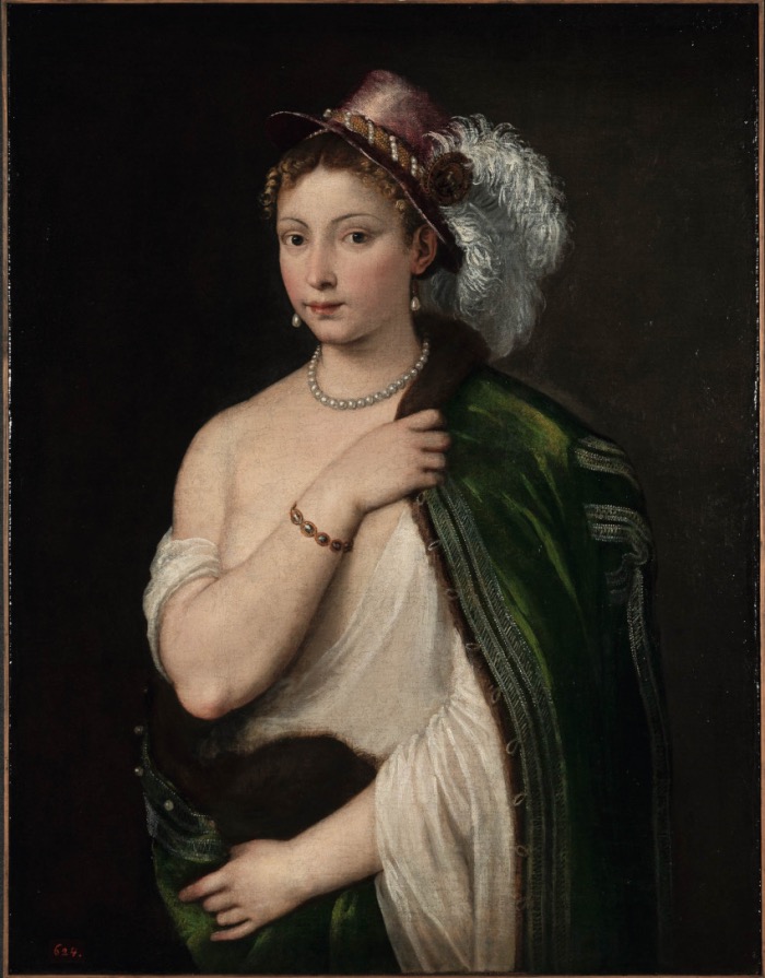Tiziano | Giovane donna con cappello piumato