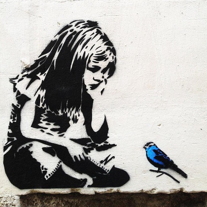Banksy | Girl with blue bird