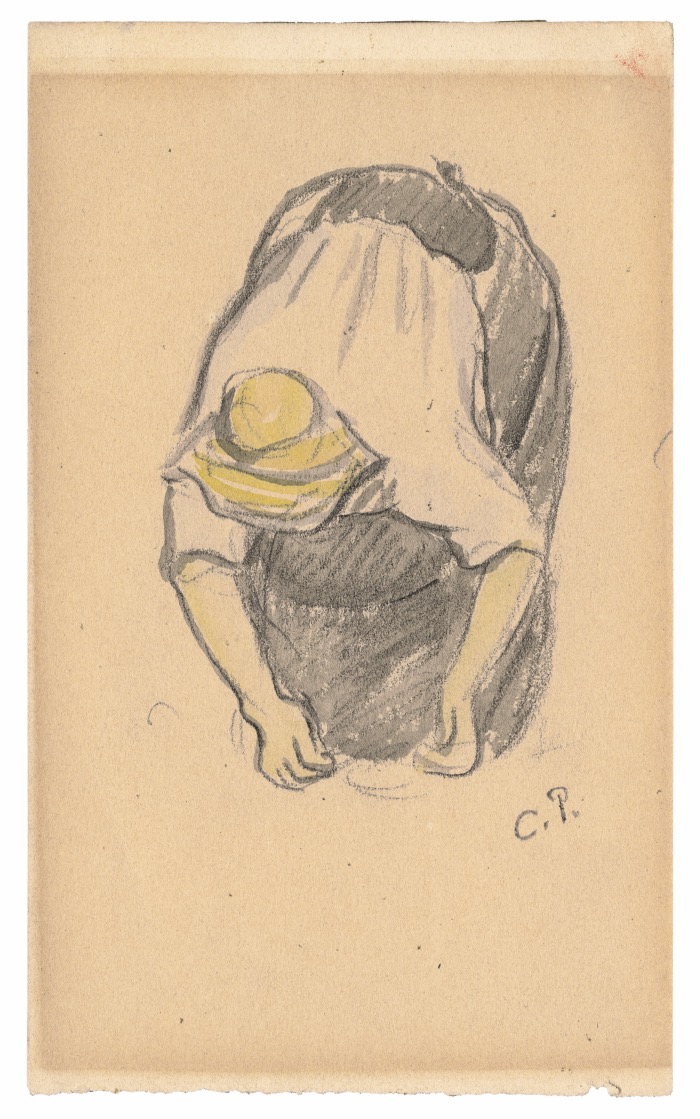 CAMILLE PISSARRO, Femme Accroupie. Tecnica mista su carta. 15x10 cm. 1882-1883. Collezione privata