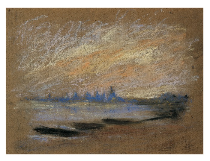 CLAUDE MONET, Vue de Londres dans le brouillard "La Tamise". Tecnica mista su carta. 21x28 cm . 1903. Collezione privata
