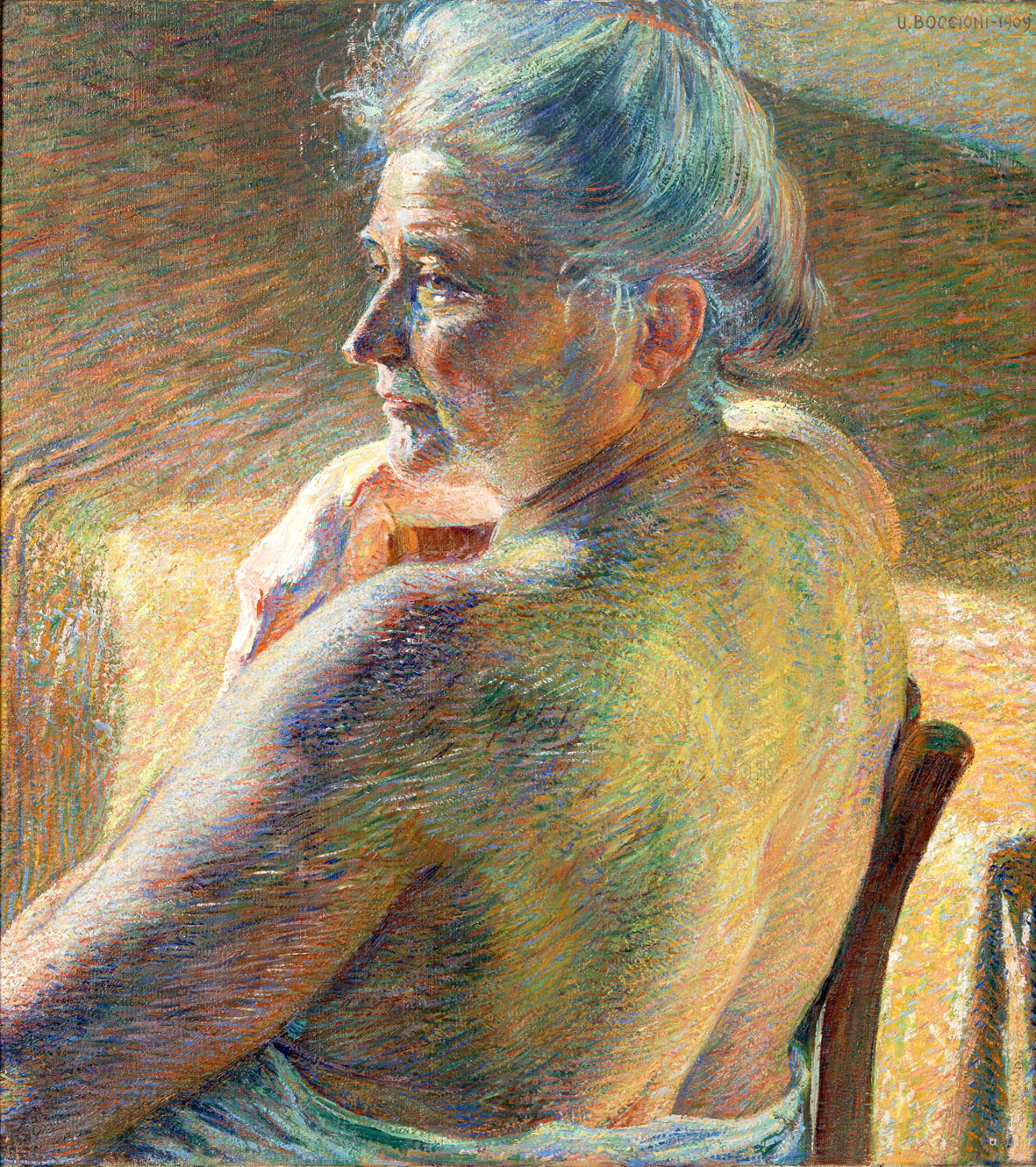Umberto Boccioni, Nudo di spalle (Controluce), 1909, olio su tela.