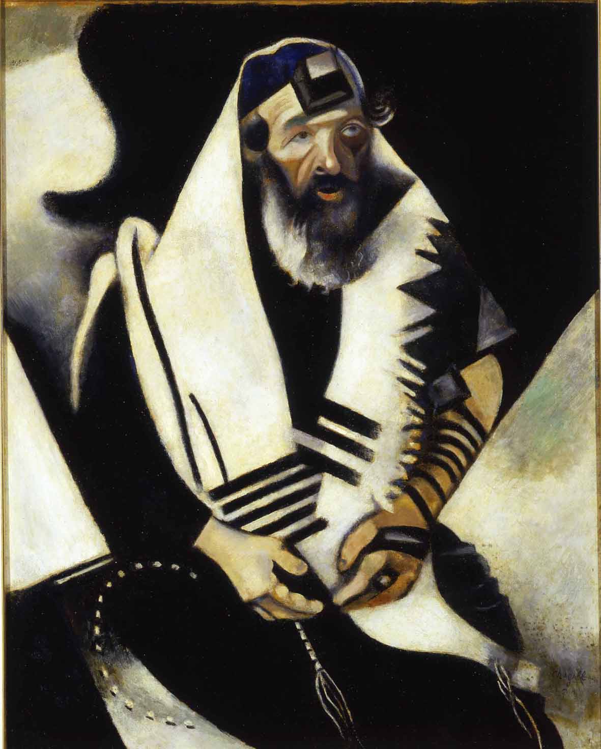 Marc Chagall: Rabbino n.2 o Rabbino di Vitebsk, 1914-22, olio su tela, 104x84cm. Ca’ Pesaro – Galleria Internazionale d’Arte Moderna